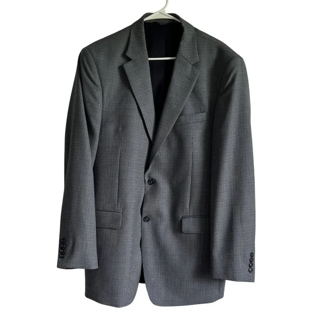 Jos A Bank Travelers Collection Tailored Fit Wool Blazer43L GrayBlue Houndstooth